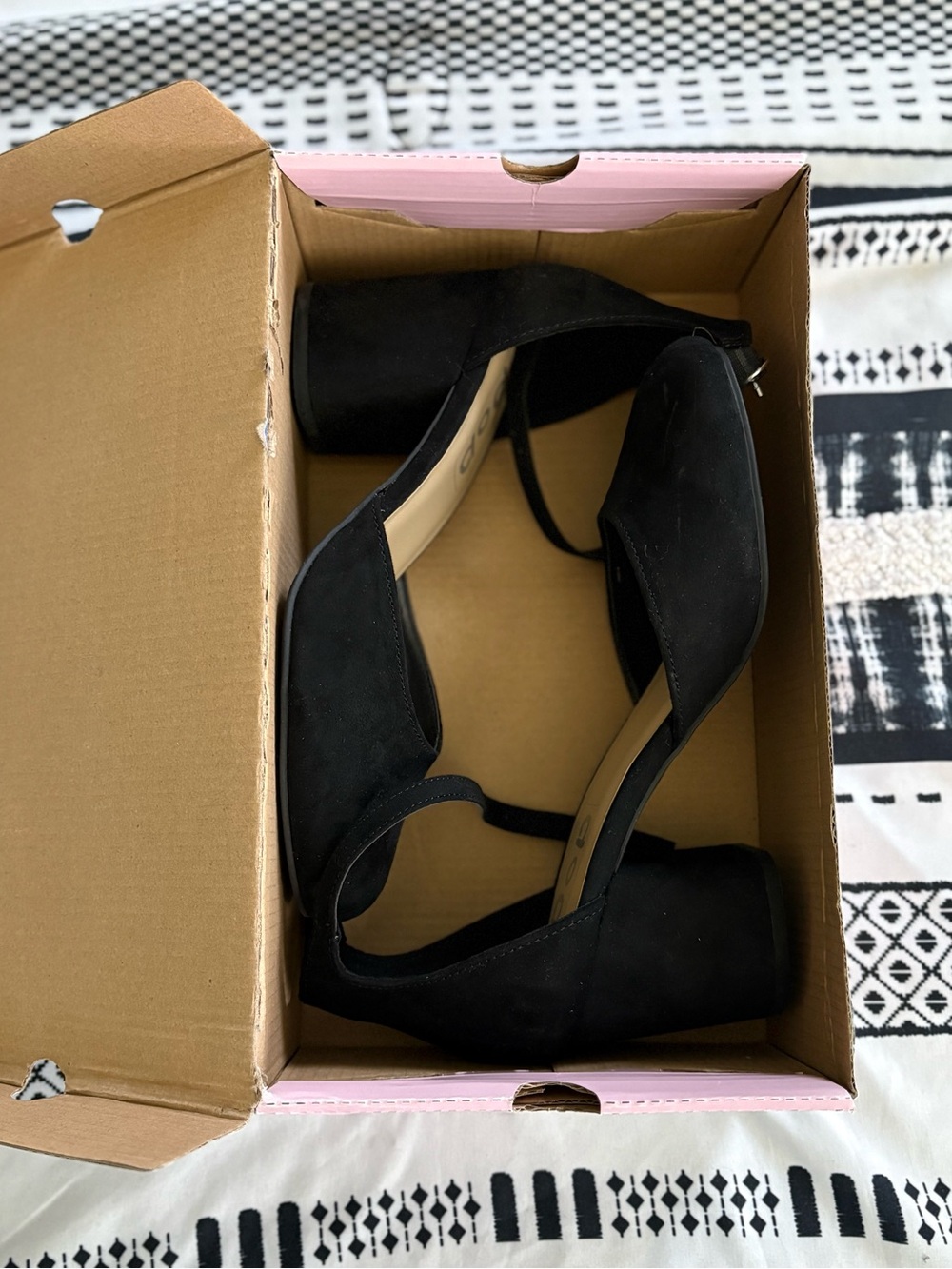 POP Black Suede D'Orsay Block Heels with Ankle Strap